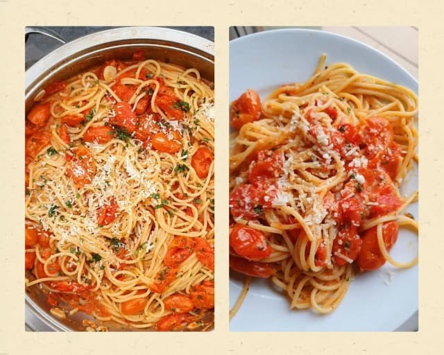 Proste i pyszne spaghetti z pomidorkami koktajlowymi w 20 minut