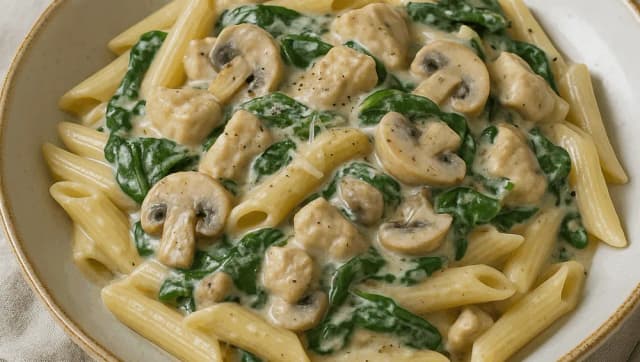 Penne z pieczarkami w sosie śmietanowym – szybki przepis na obiad